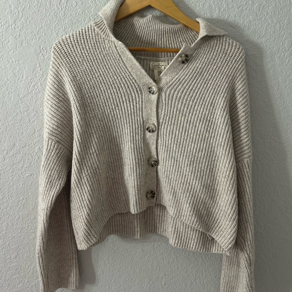 Jessica Simpson Light Gray Ribbed Cardigan